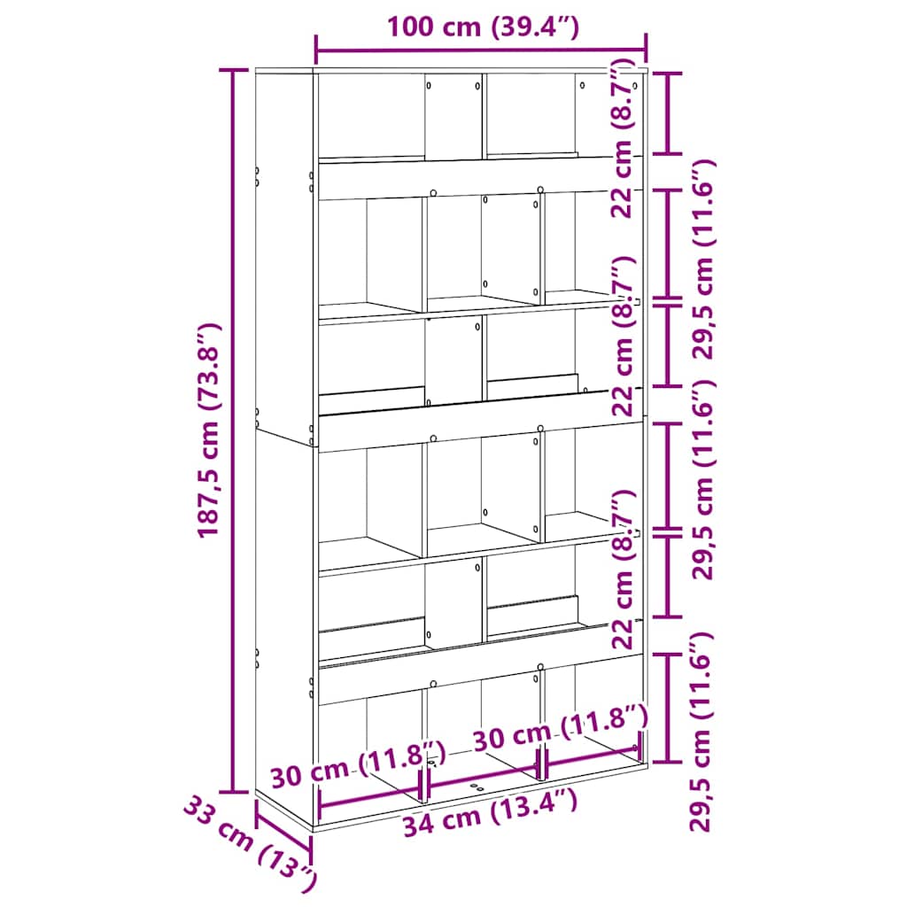 Hyllsystem 2 pcs Svart ek 100 x 33 x 187.5 cm Konstruerat trä