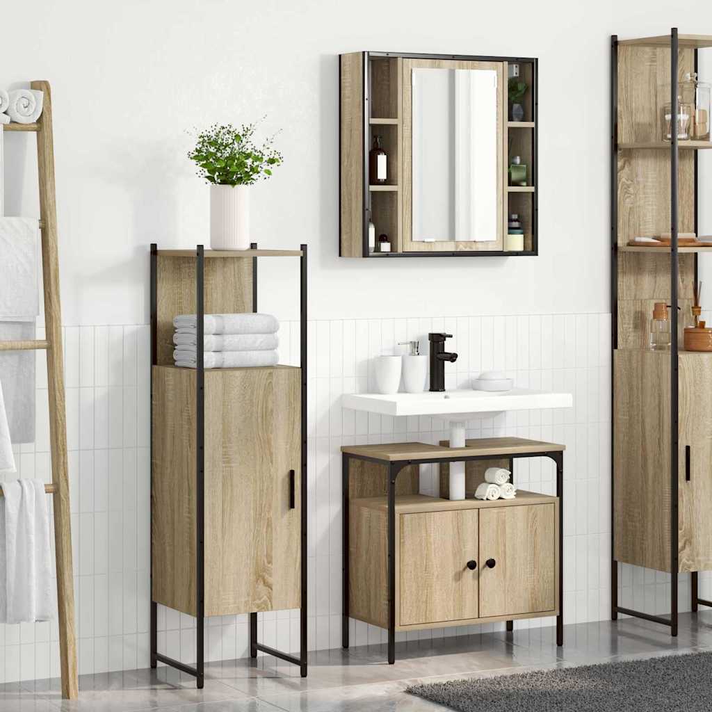 Badrumsmöbelset 3 pcs Brun 33 x 33 x 120.5 cm Konstruerat trä