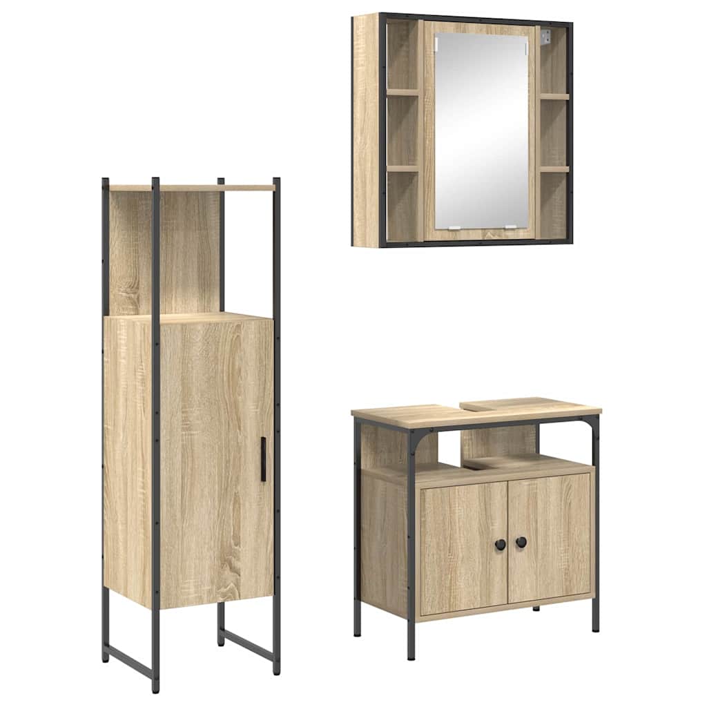 Badrumsmöbelset 3 pcs Brun 33 x 33 x 120.5 cm Konstruerat trä