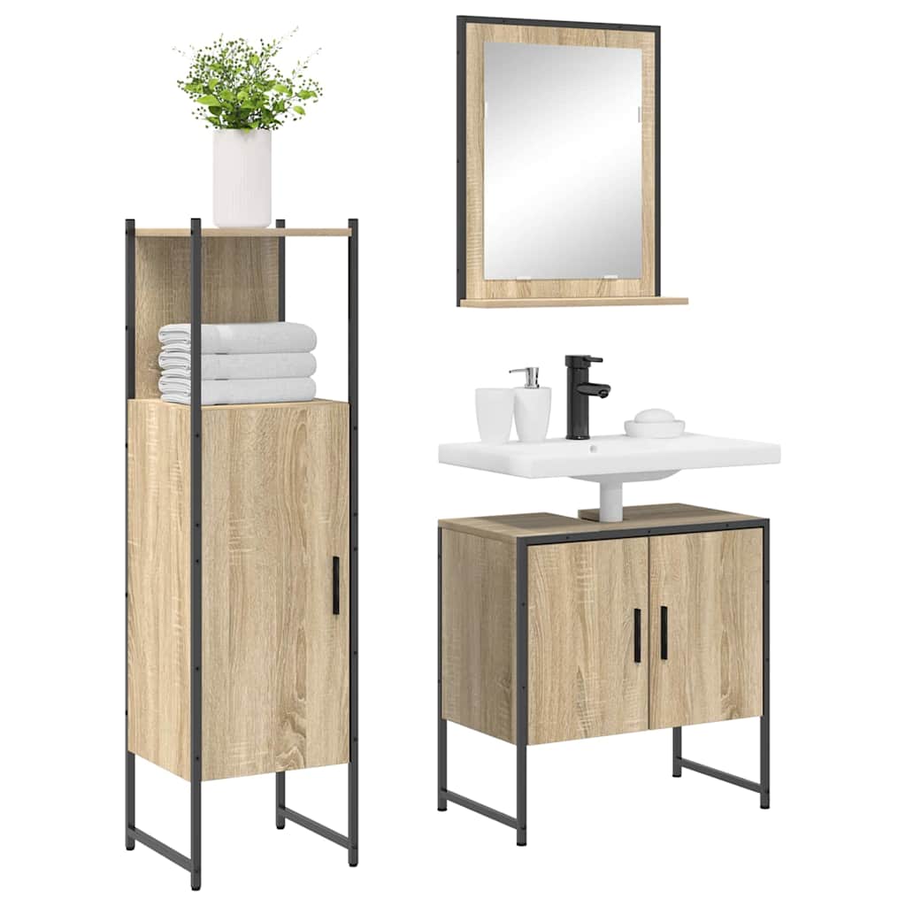 Badrumsmöbelset 3 pcs Brun 60 x 33 x 60 cm Konstruerat trä