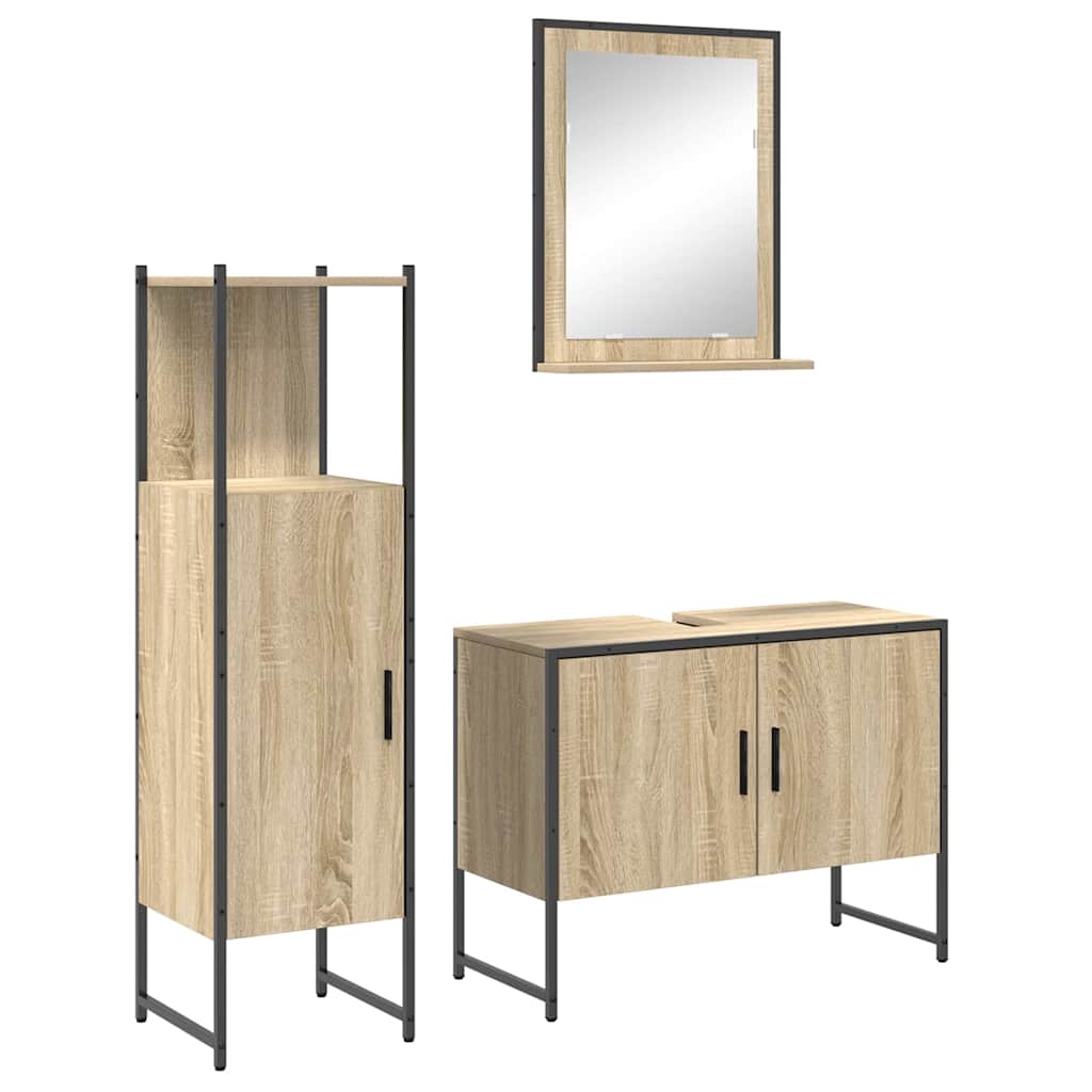 Badrumsmöbelset 3 pcs Brun 33 x 33 x 120.5 cm Konstruerat trä