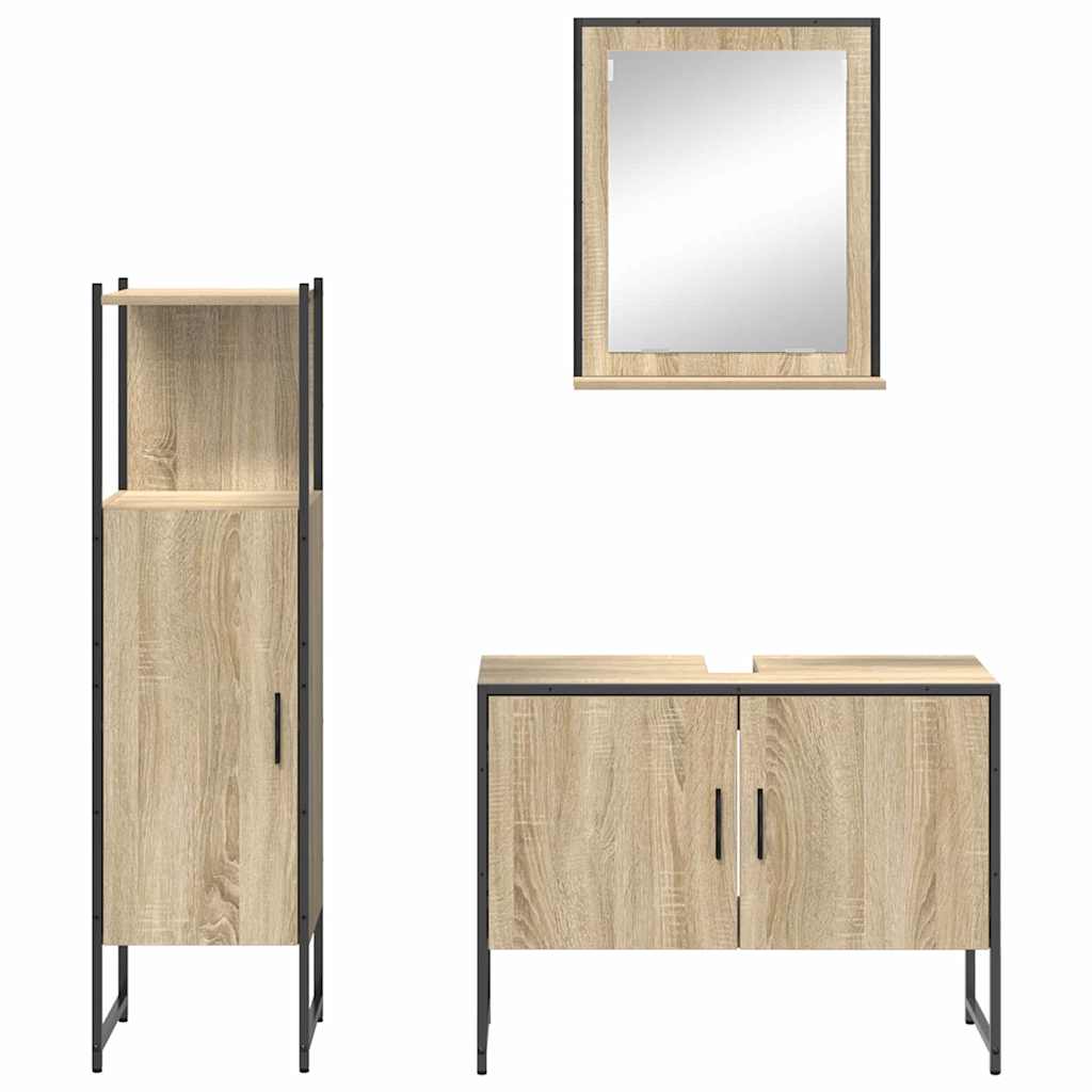 Badrumsmöbelset 3 pcs Brun 33 x 33 x 120.5 cm Konstruerat trä