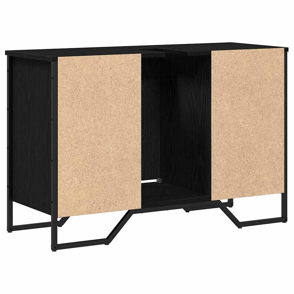 Badrumsunderskåp med dörr Svart Ek 91 x 35 x 60 cm