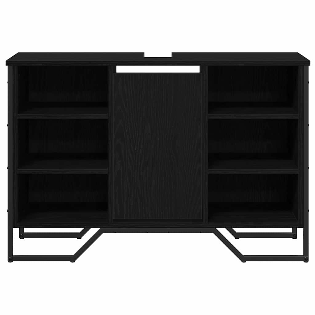 Badrumsunderskåp med dörr Svart Ek 91 x 35 x 60 cm