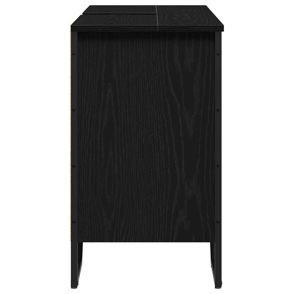 Badrumsunderskåp med dörr Svart Ek 91 x 35 x 60 cm