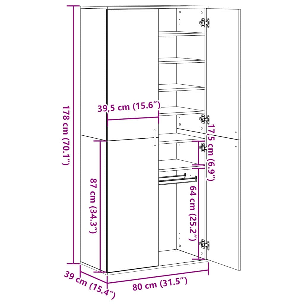 Högskåp med hylla artisan ek 80 x 39 x 178 cm Konstruerat trä