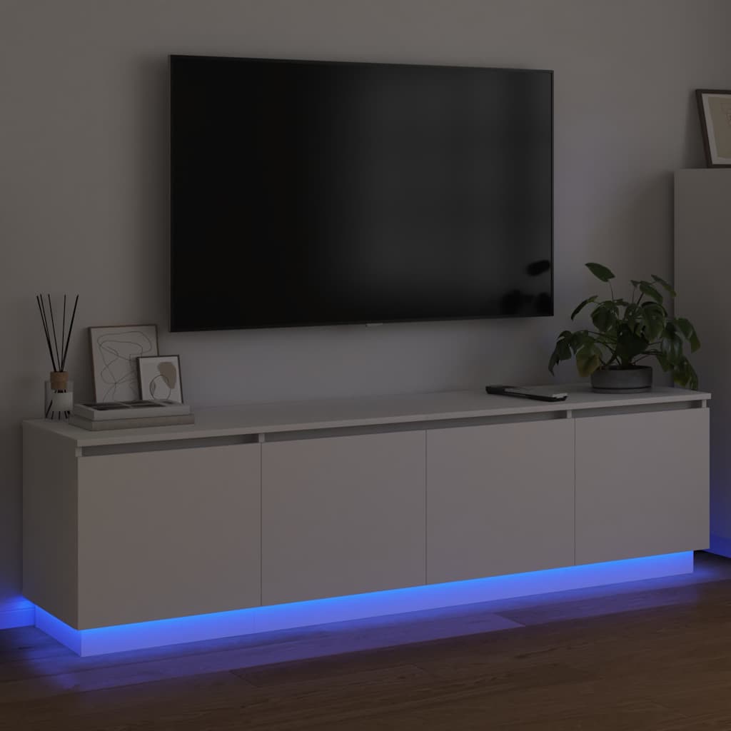 TV-skåp med LED Vit 180 x 38 x 49 cm Konstruerat trä