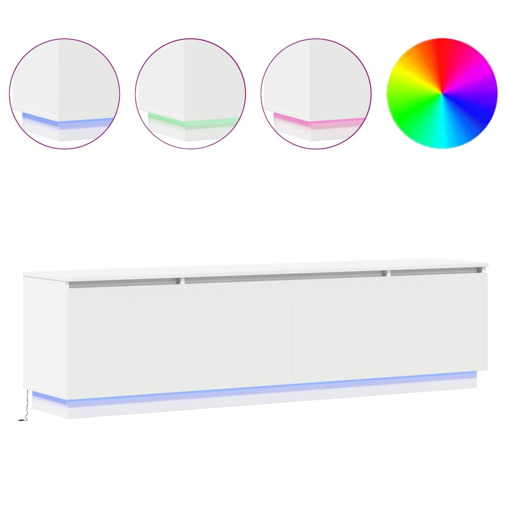 TV-skåp med LED Vit 180 x 38 x 49 cm Konstruerat trä