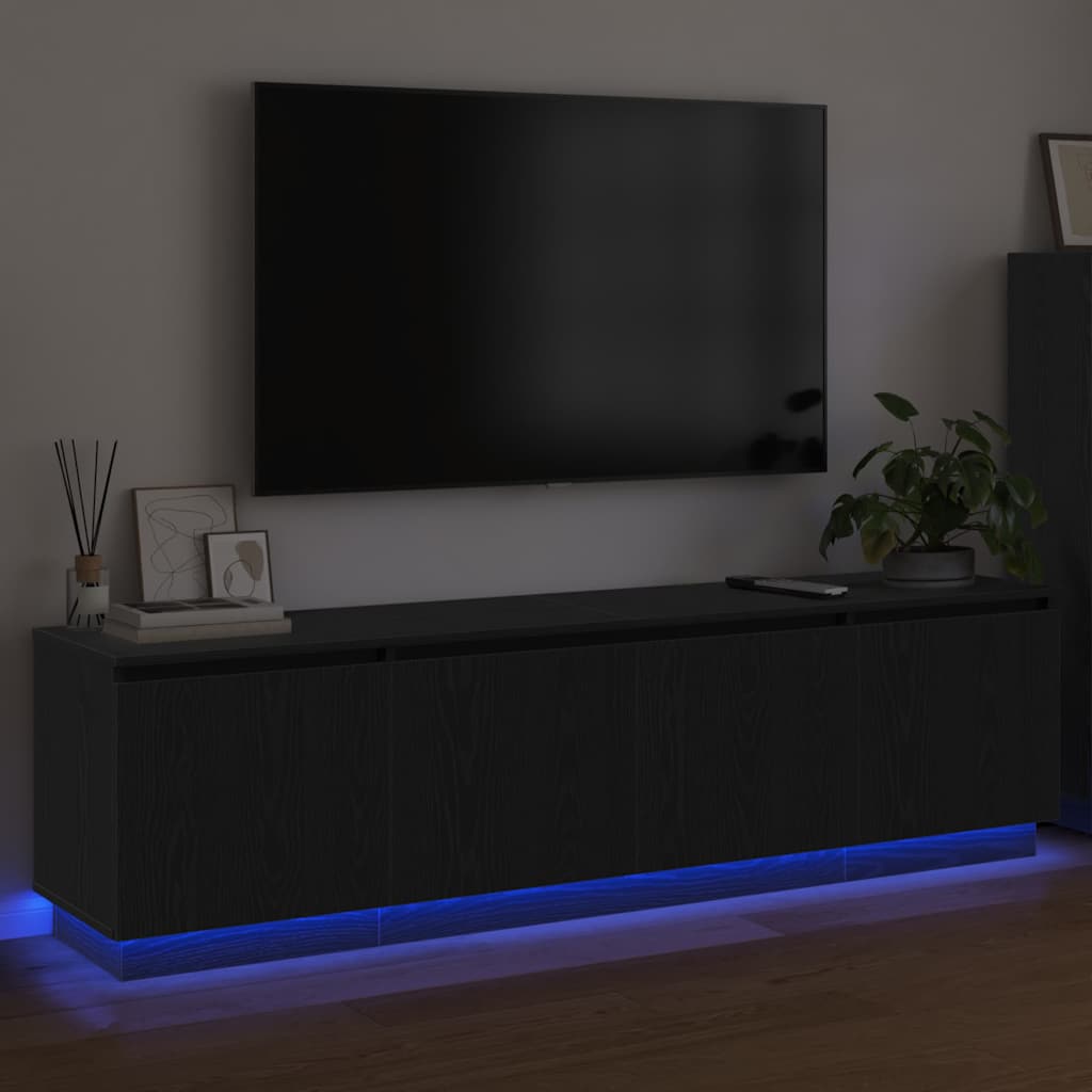 TV-skåp med LED Svart ek 180 x 38 x 49 cm Konstruerat trä