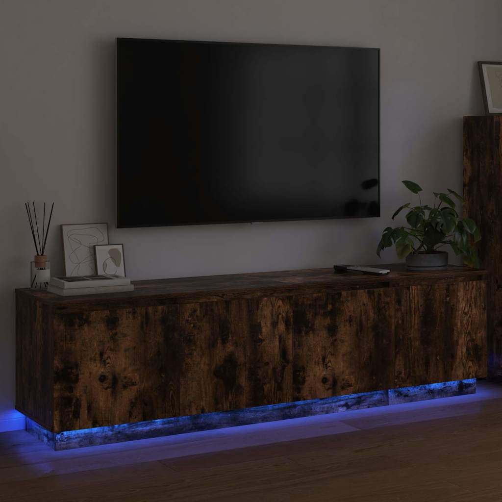 TV-skåp med LED Rökfärgad ek 180 x 38 x 49 cm Konstruerat trä