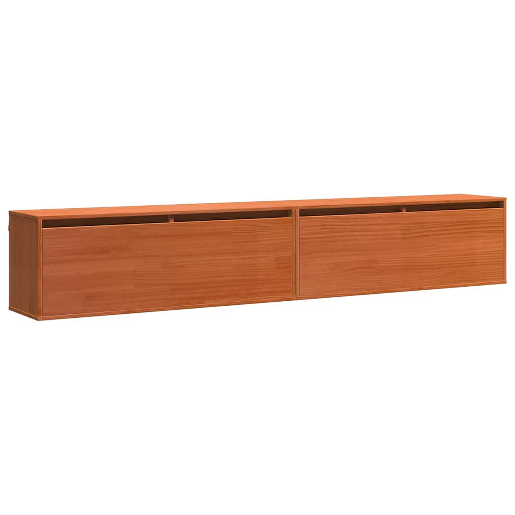 Väggskåp med hylla 2 pcs Vaxbrun 100 x 30 x 35 cm Massiv furu