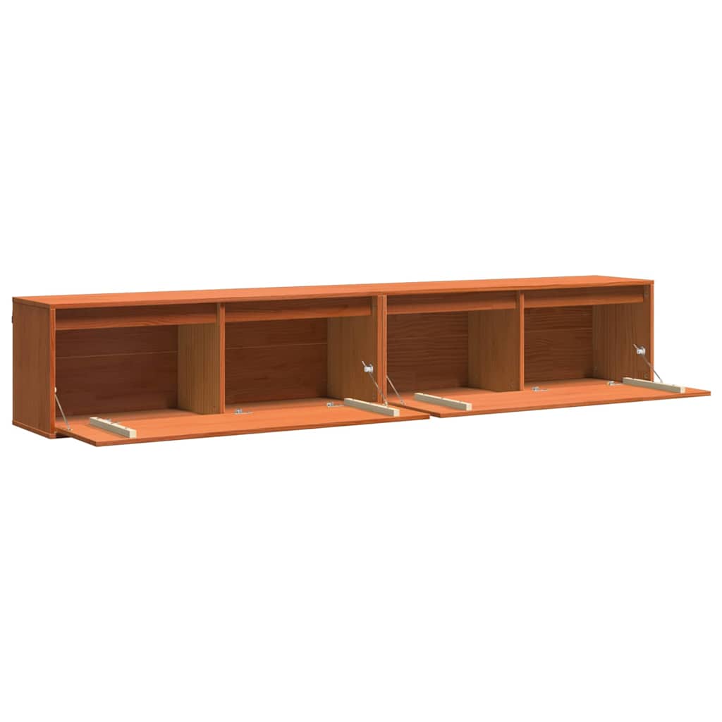 Väggskåp med hylla 2 pcs Vaxbrun 100 x 30 x 35 cm Massiv furu