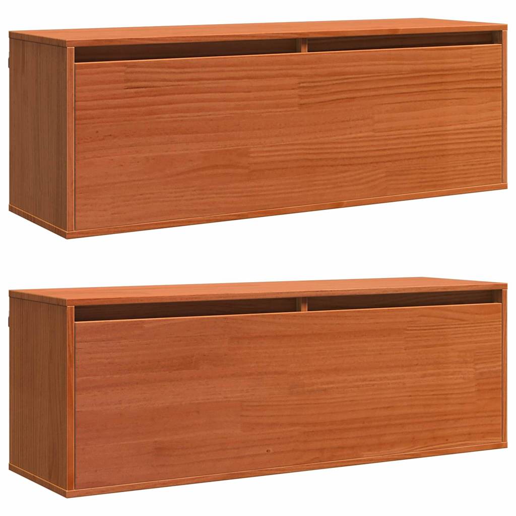 Väggskåp med hylla 2 pcs Vaxbrun 100 x 30 x 35 cm Massiv furu