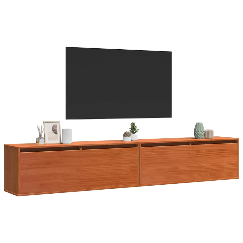 Väggskåp med hylla 2 pcs Vaxbrun 100 x 30 x 35 cm Massiv furu