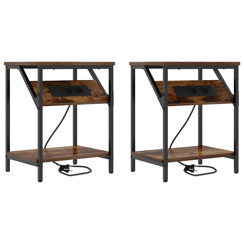 Sängbord 2 pcs Rökfärgad ek 38 x 30 x 48 cm Konstruerat trä