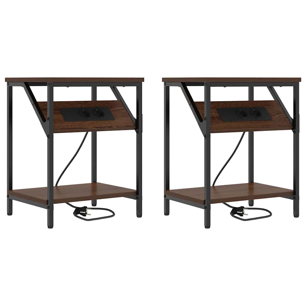 Sängbord 2 pcs brun ek 38 x 30 x 48 cm Konstruerat trä