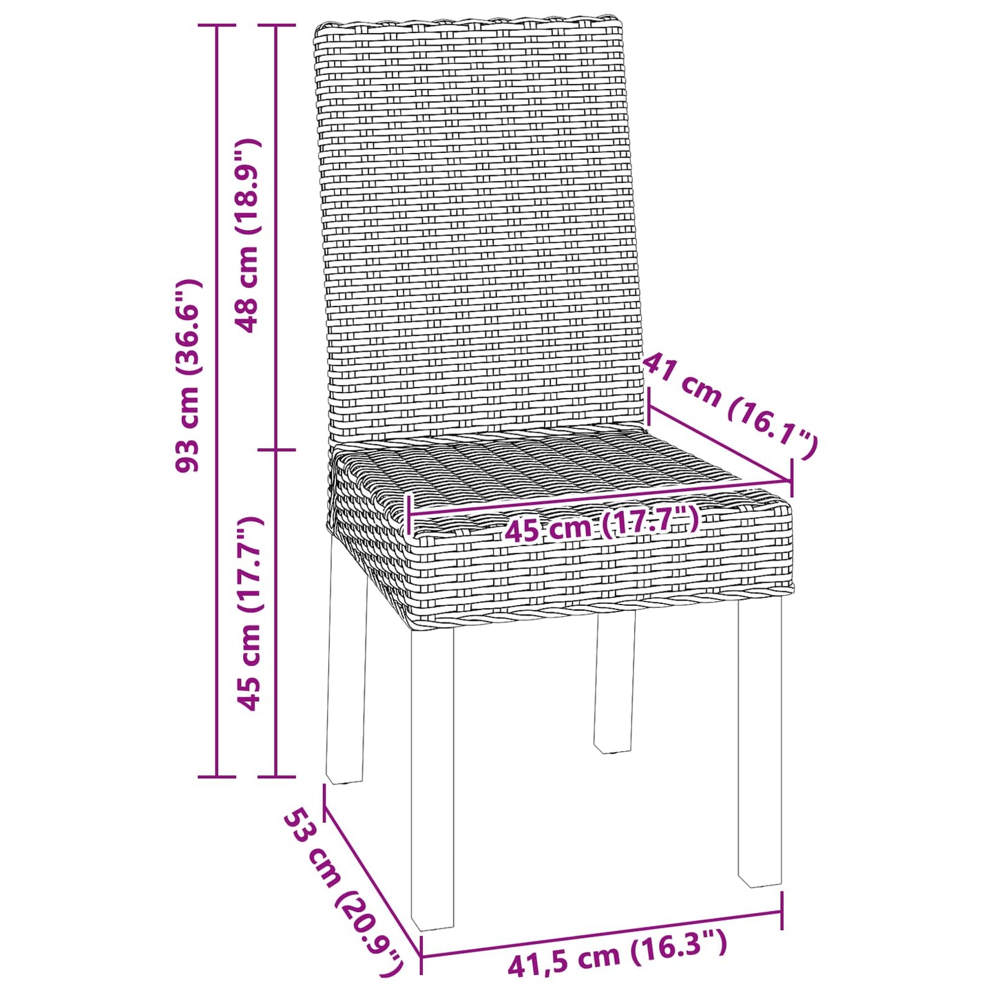 Matstol 2 pcs Svart tvätt 45 x 54 x 93 cm Massivt mahognyträ