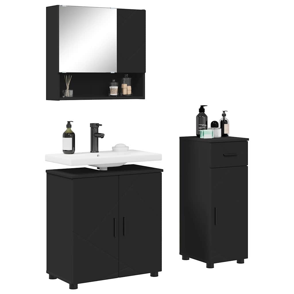 Badrumsmöbelset 3 pcs Svart 61 x 35 x 64 cm