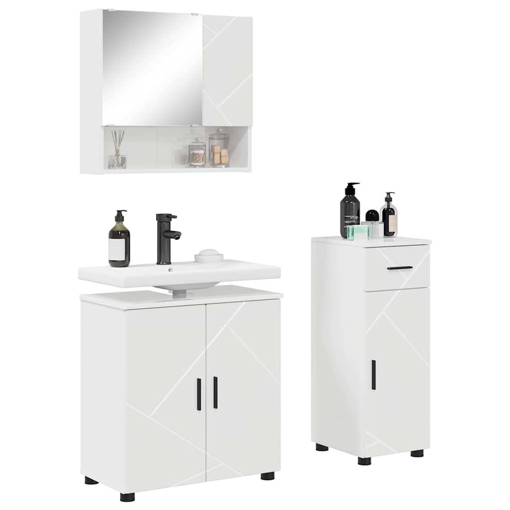 Badrumsmöbelset med låda 3 pcs Högglans Vit 61 x 35 x 64 cm