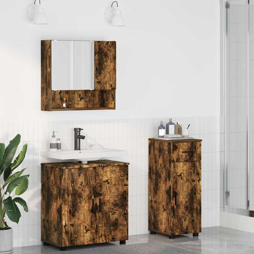 Badrumsmöbelset med låda 3 pcs Rökfärgad Ek 61 x 35 x 64 cm