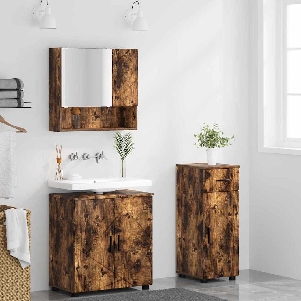 Badrumsmöbelset med låda 3 pcs Rökfärgad Ek 61 x 35 x 64 cm