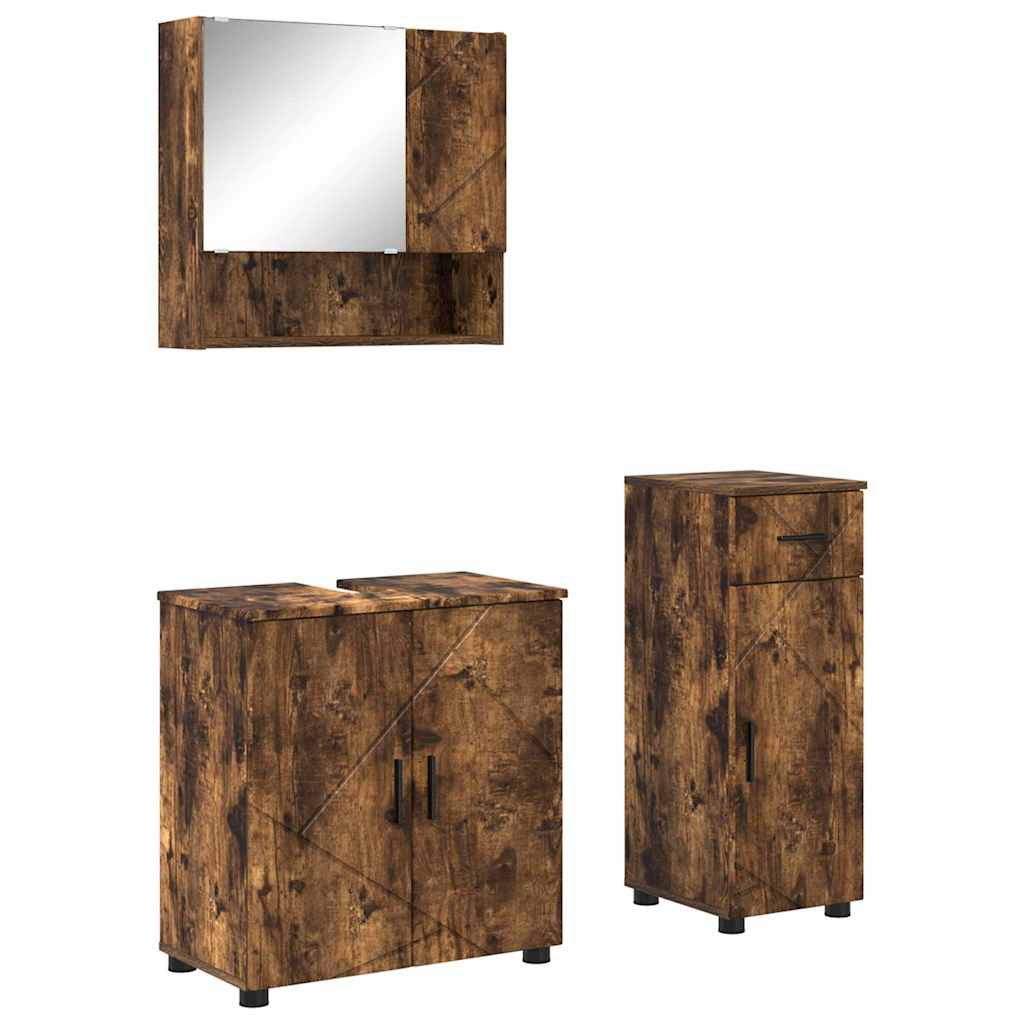 Badrumsmöbelset med låda 3 pcs Rökfärgad Ek 61 x 35 x 64 cm