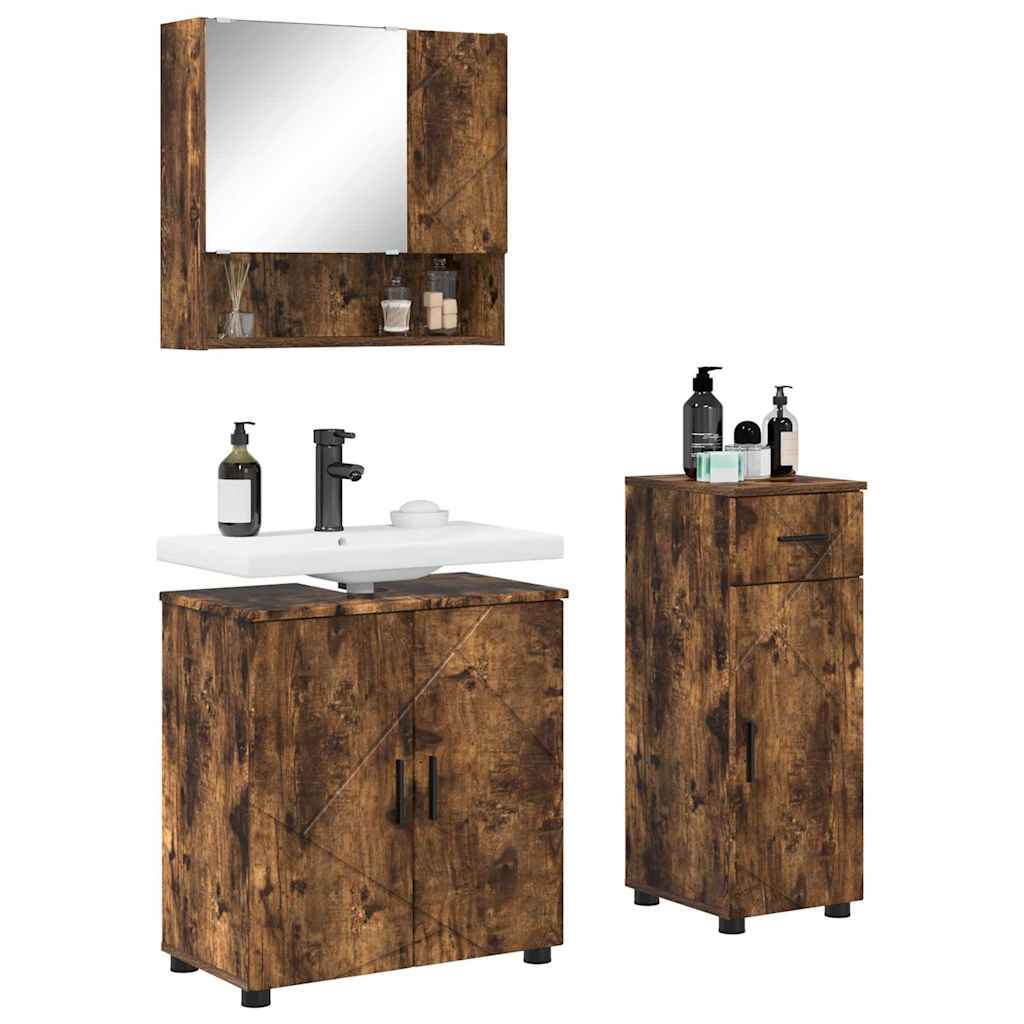 Badrumsmöbelset med låda 3 pcs Rökfärgad Ek 61 x 35 x 64 cm