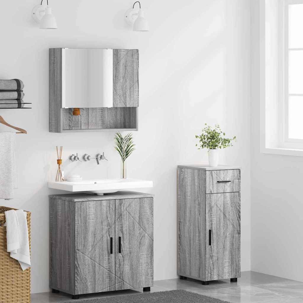 Badrumsmöbelset med låda 3 pcs Sonoma Grå 61 x 35 x 64 cm