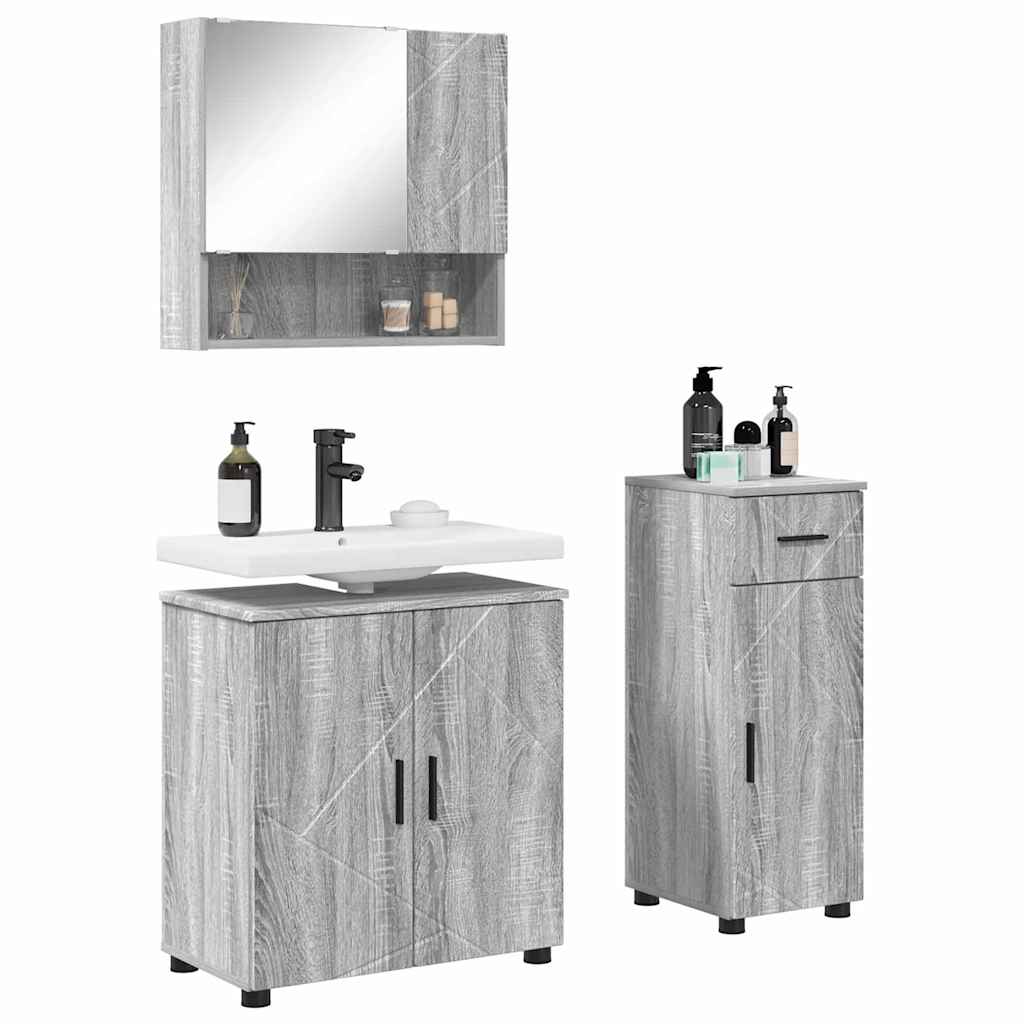 Badrumsmöbelset med låda 3 pcs Sonoma Grå 61 x 35 x 64 cm
