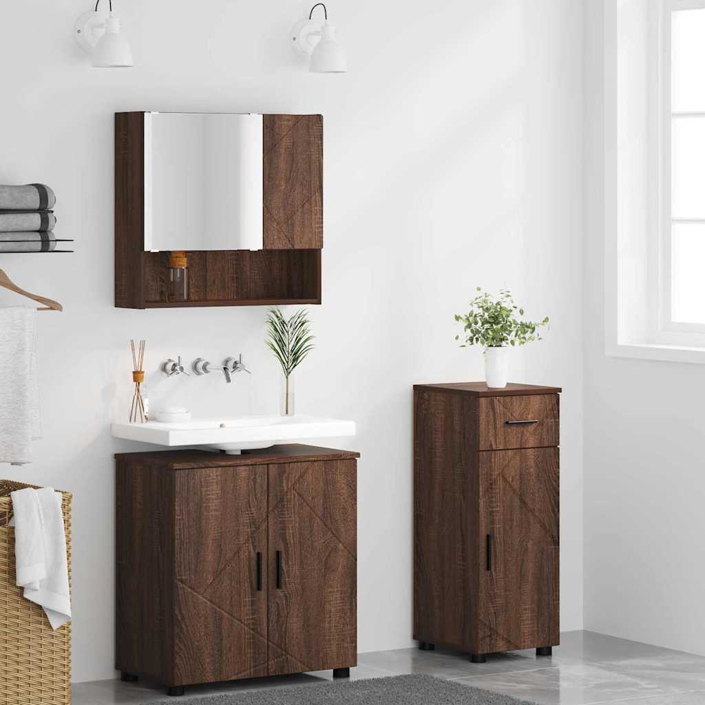 Badrumsmöbelset 3 pcs Brun Ek 61 x 35 x 64 cm