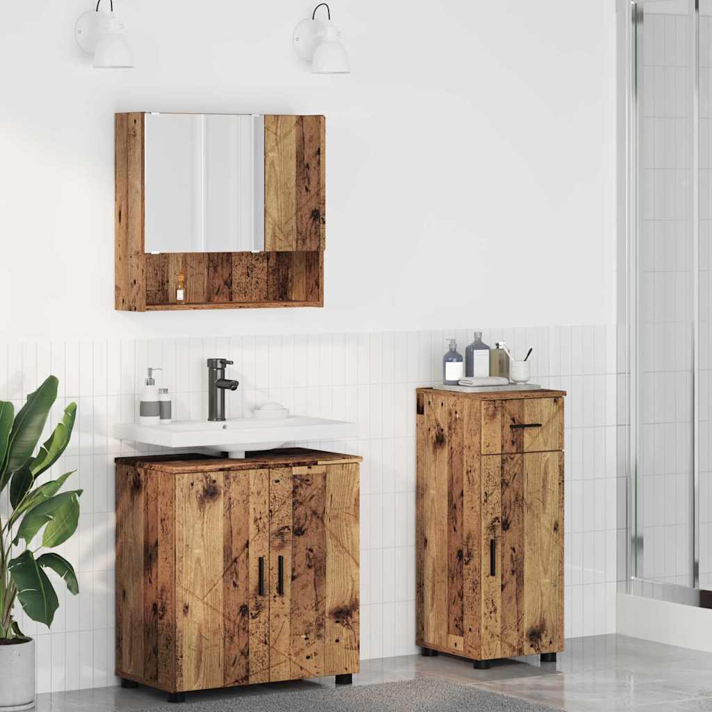 Badrumsmöbelset med låda 3 pcs Åldrat Trä 61 x 35 x 64 cm