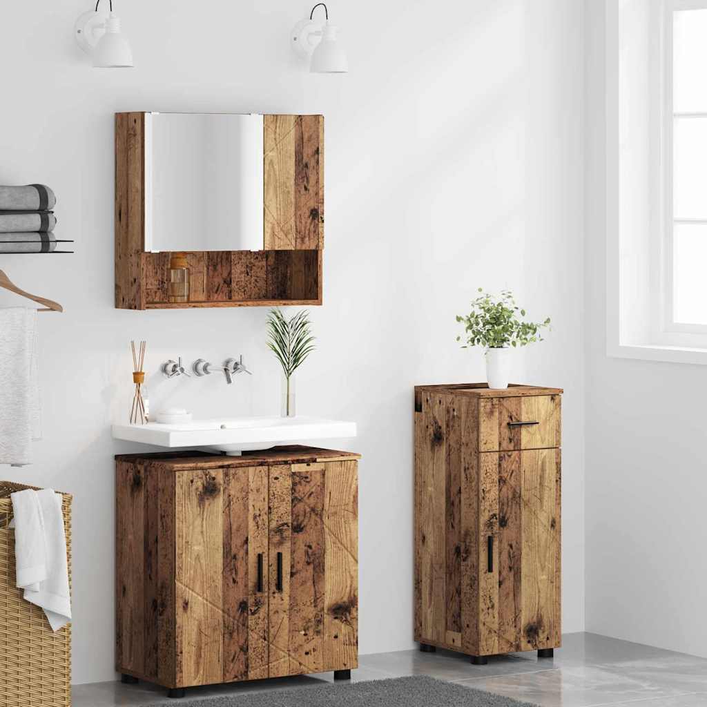 Badrumsmöbelset med låda 3 pcs Åldrat Trä 61 x 35 x 64 cm
