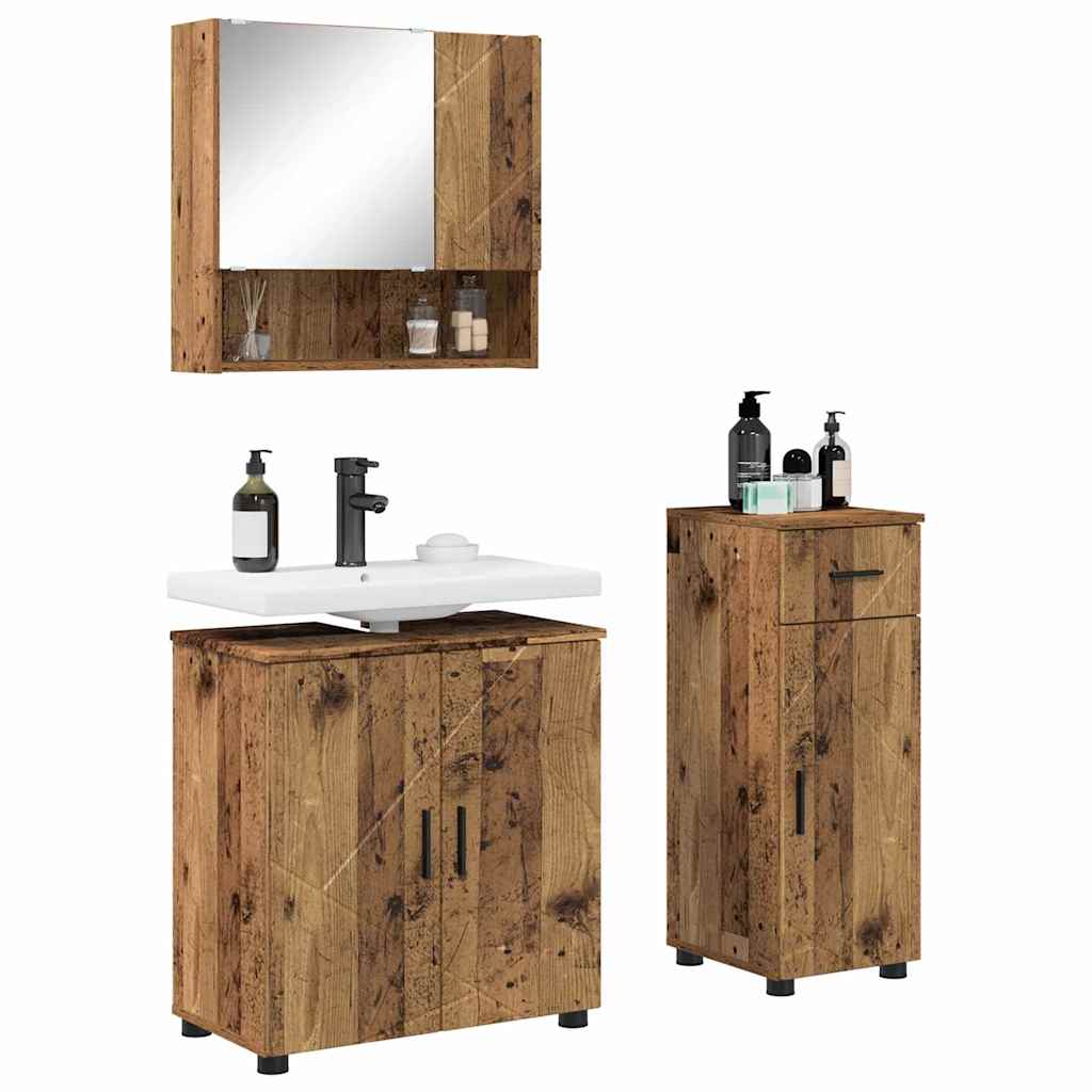 Badrumsmöbelset med låda 3 pcs Åldrat Trä 61 x 35 x 64 cm