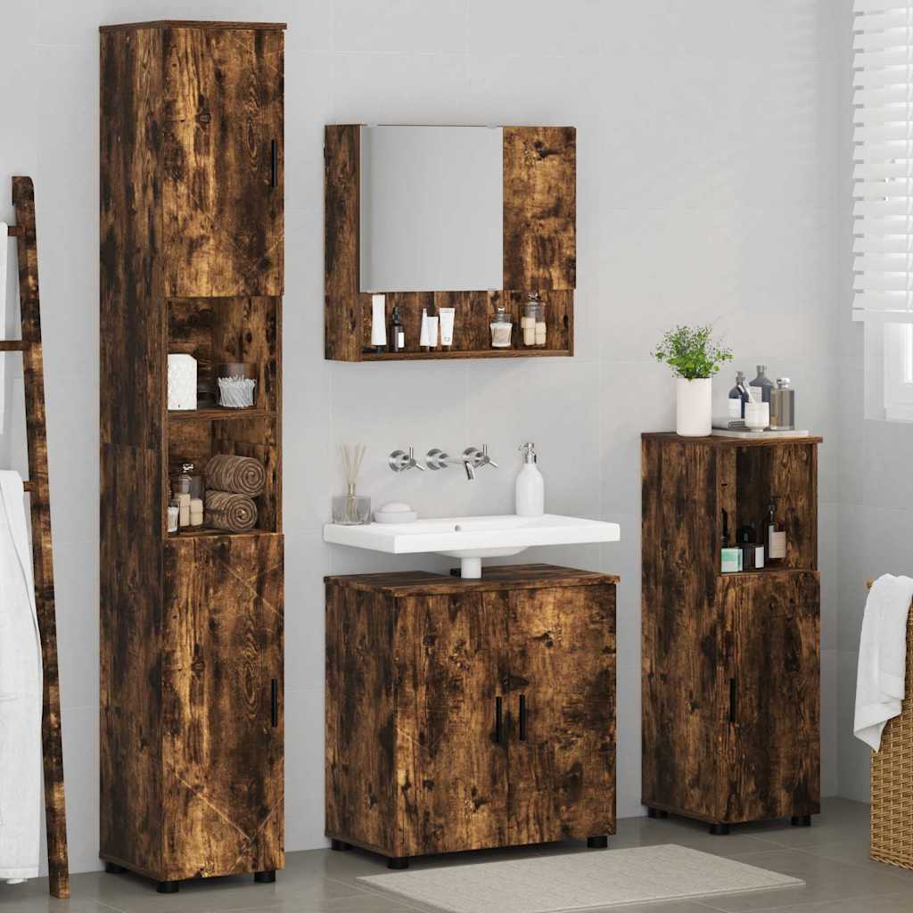 Badrumsmöbelset Väggmonterad 4 pcs Rökfärgad Ek 61 x 35 x 64 cm