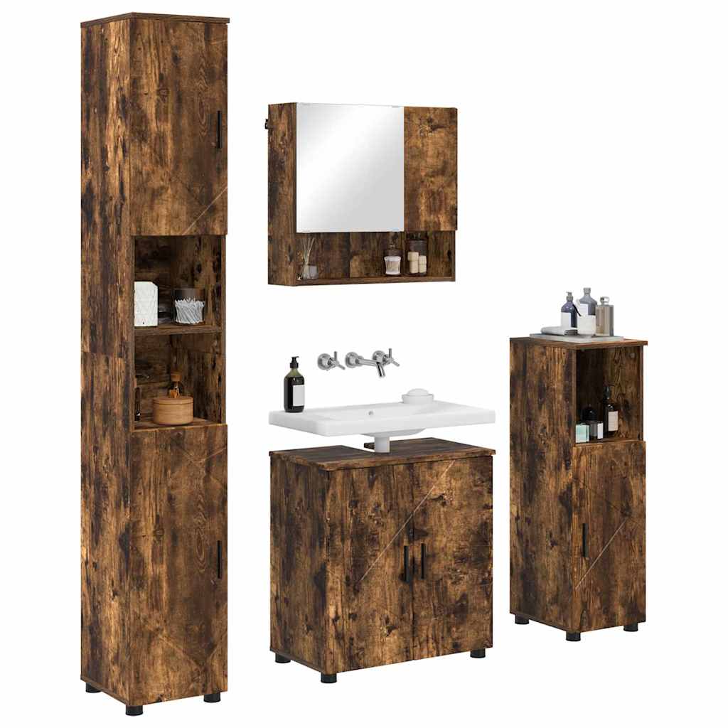 Badrumsmöbelset Väggmonterad 4 pcs Rökfärgad Ek 61 x 35 x 64 cm