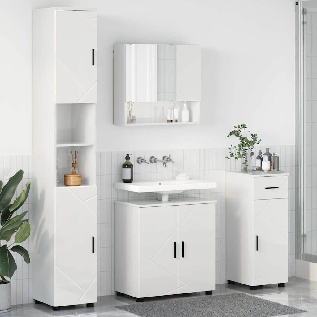 Badrumsmöbelset med låda 4 pcs Högglans Vit 61 x 35 x 64 cm