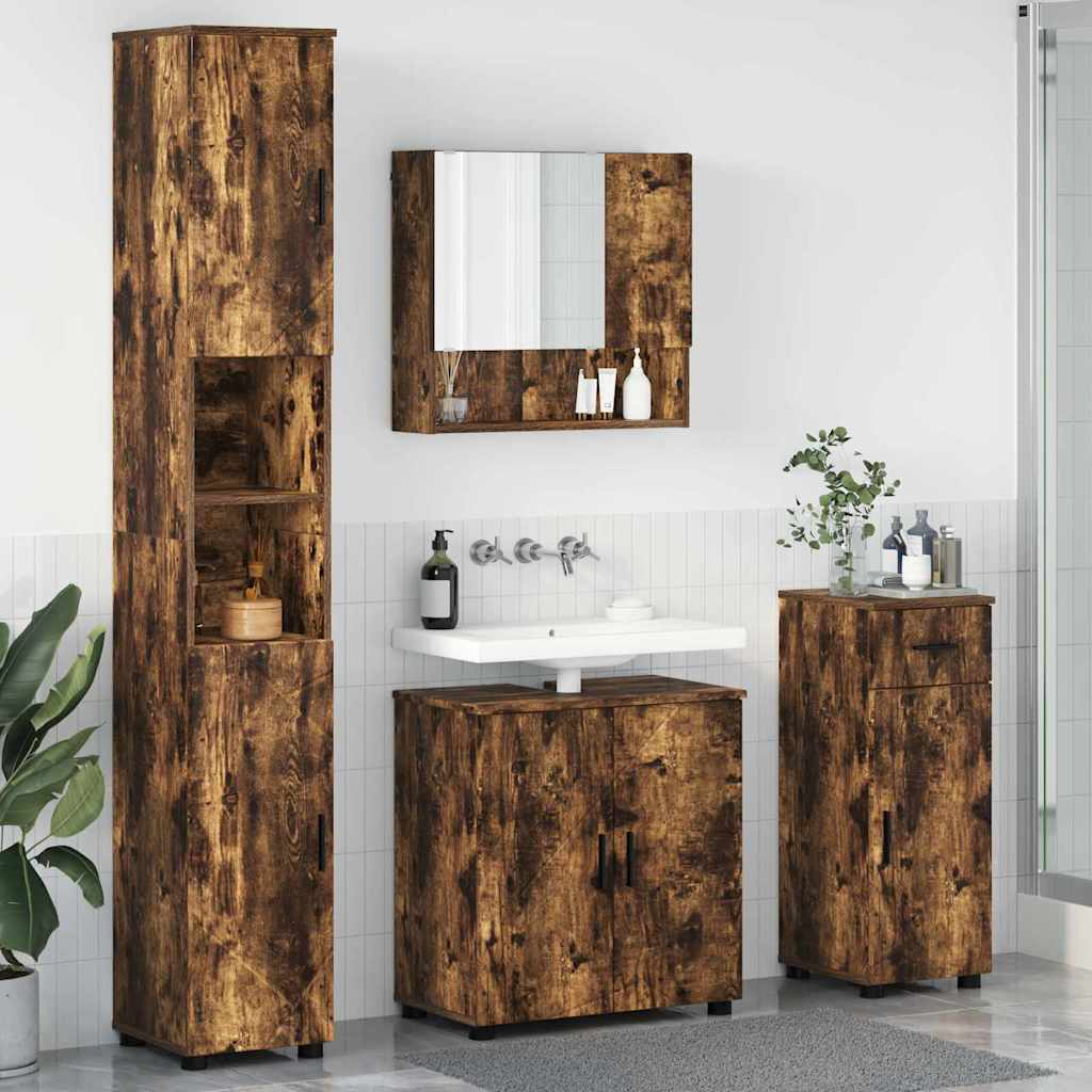 Badrumsmöbelset med låda 4 pcs Rökfärgad Ek 61 x 35 x 64 cm