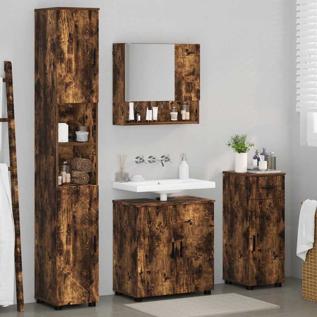 Badrumsmöbelset med låda 4 pcs Rökfärgad Ek 61 x 35 x 64 cm