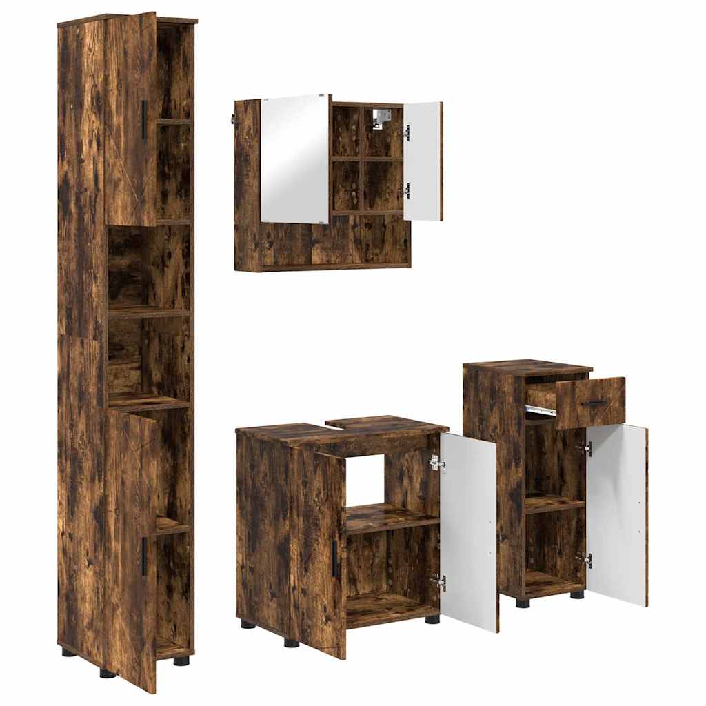 Badrumsmöbelset med låda 4 pcs Rökfärgad Ek 61 x 35 x 64 cm