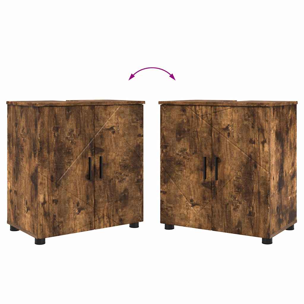 Badrumsmöbelset med låda 4 pcs Rökfärgad Ek 61 x 35 x 64 cm