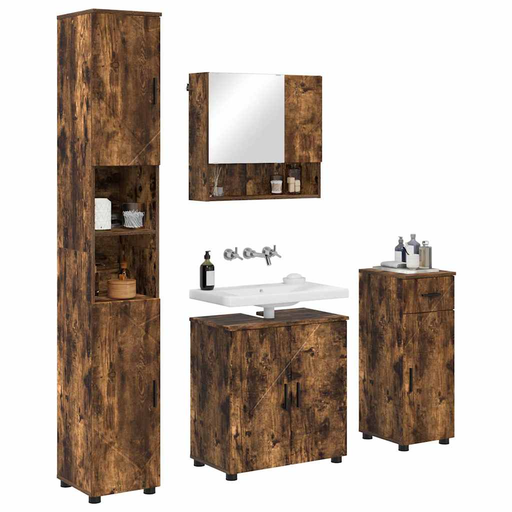 Badrumsmöbelset med låda 4 pcs Rökfärgad Ek 61 x 35 x 64 cm