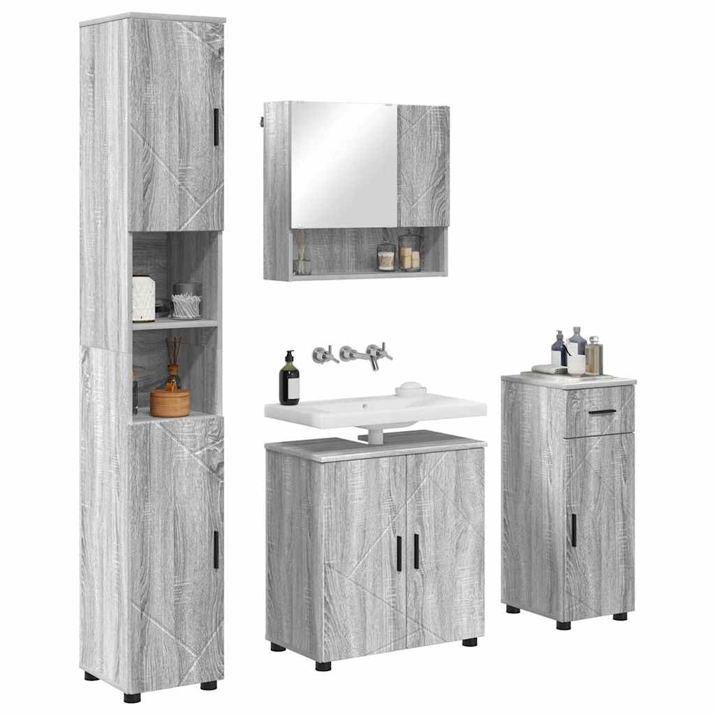 Badrumsmöbelset med låda 4 pcs Sonoma Grå 61 x 35 x 64 cm