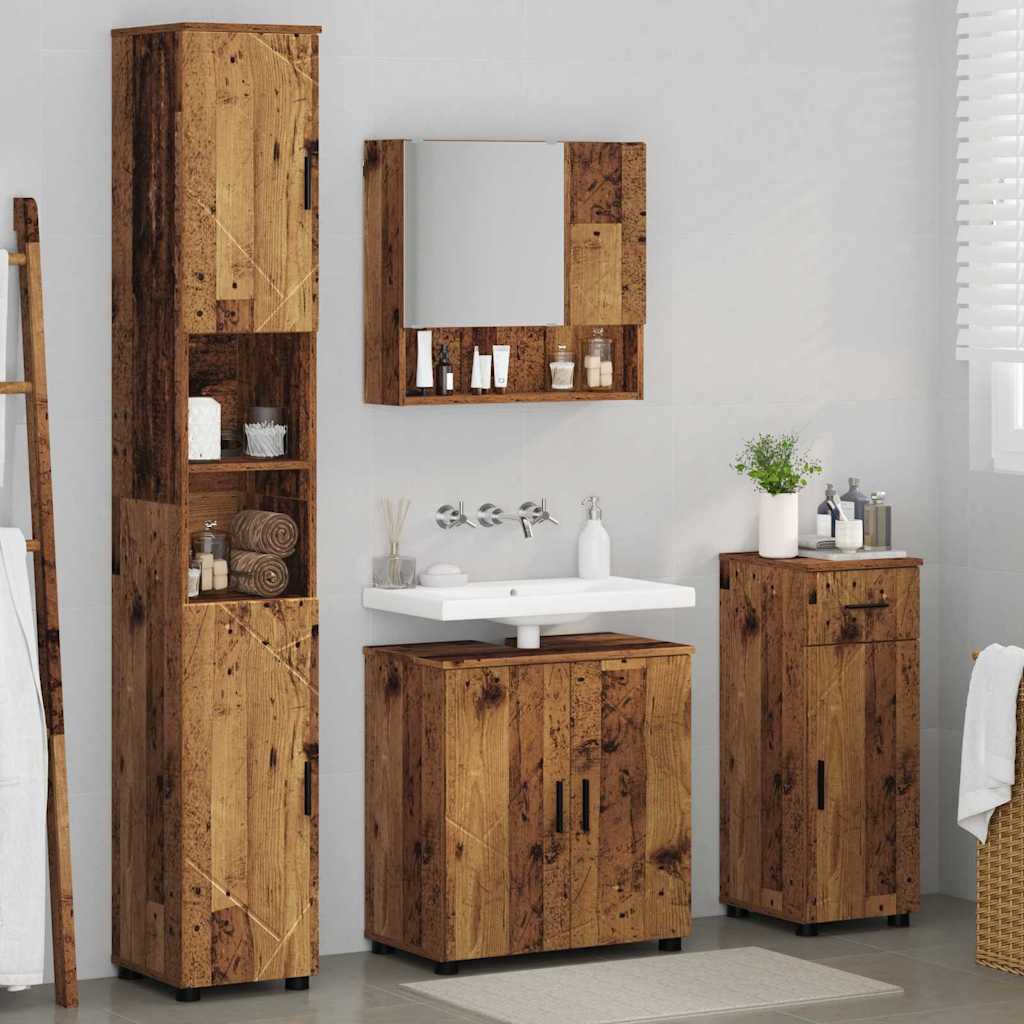 Badrumsmöbelset med låda 4 pcs Åldrat Trä 61 x 35 x 64 cm
