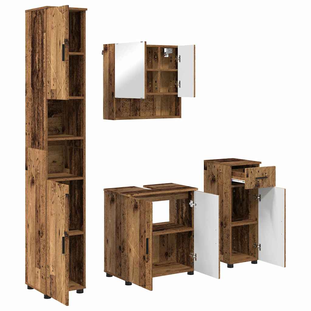 Badrumsmöbelset med låda 4 pcs Åldrat Trä 61 x 35 x 64 cm