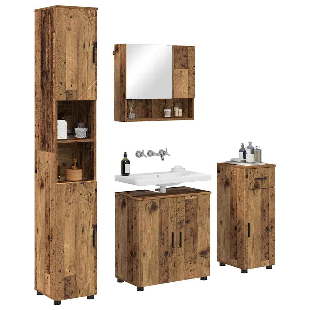 Badrumsmöbelset med låda 4 pcs Åldrat Trä 61 x 35 x 64 cm