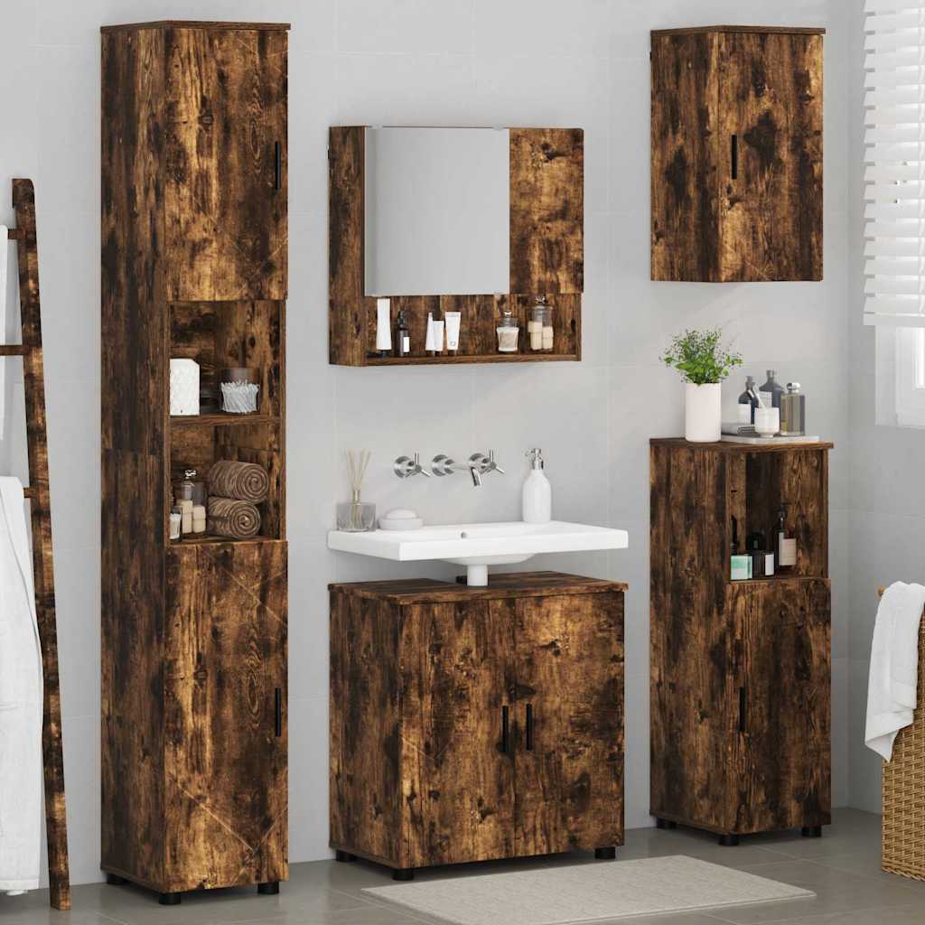 Badrumsmöbelset Väggmonterad 5 pcs Rökfärgad Ek 61 x 35 x 64 cm