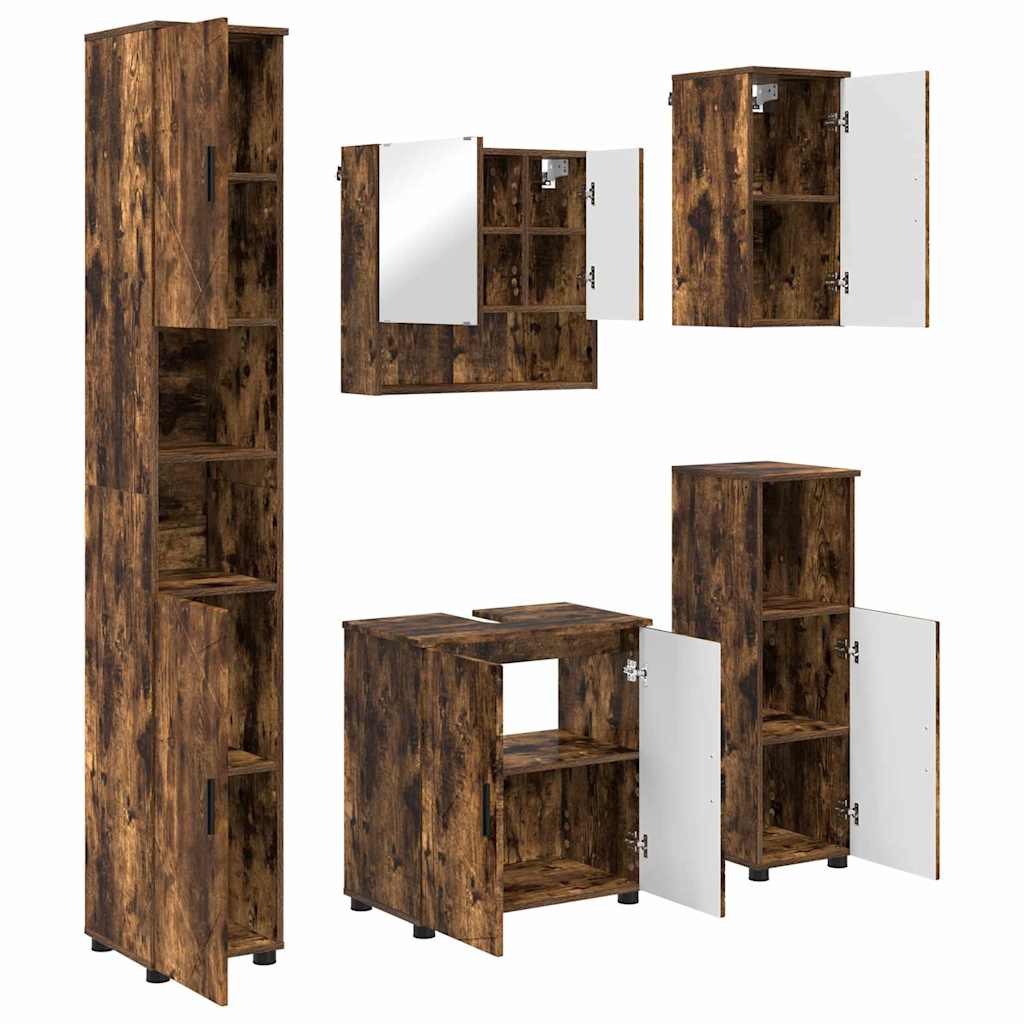Badrumsmöbelset Väggmonterad 5 pcs Rökfärgad Ek 61 x 35 x 64 cm