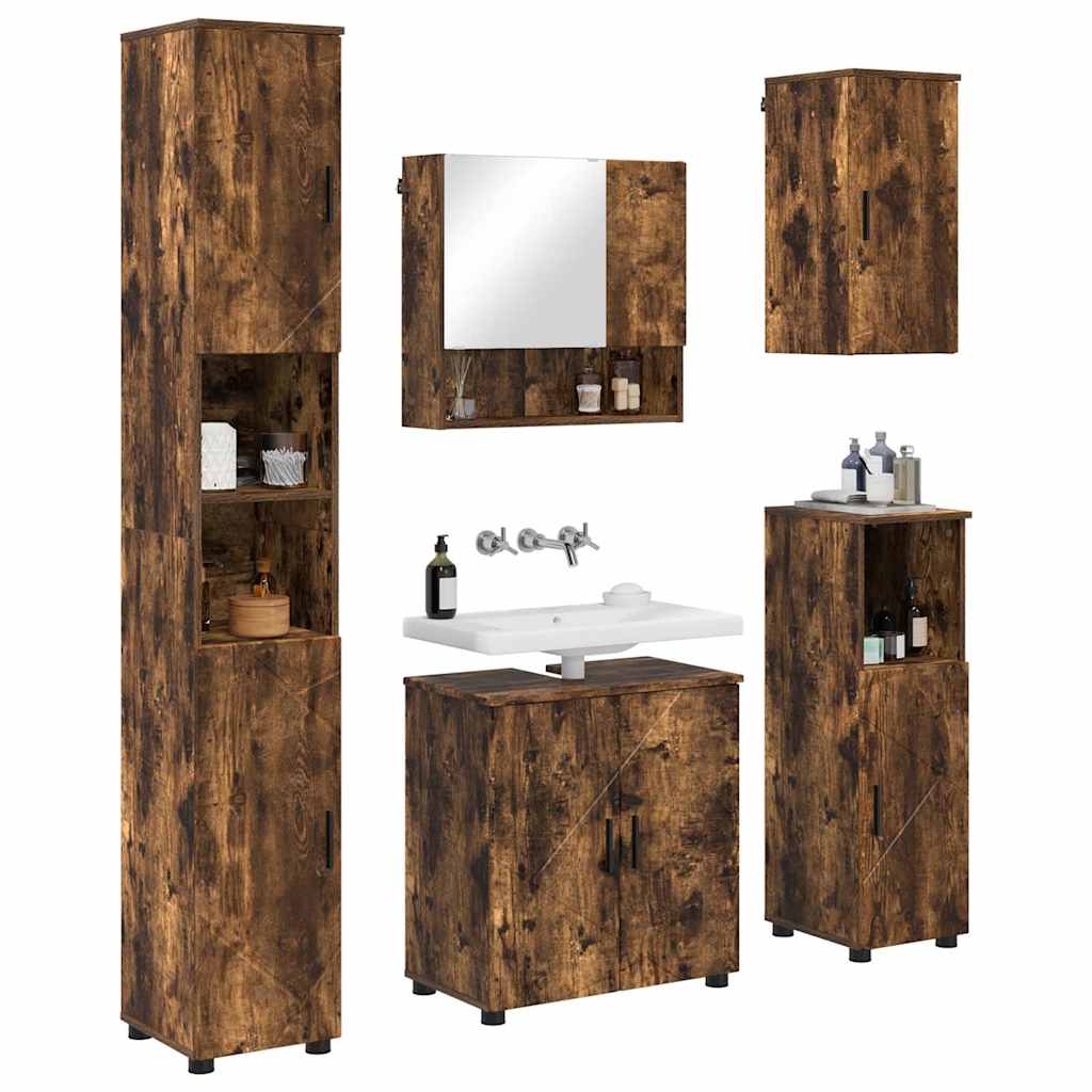 Badrumsmöbelset Väggmonterad 5 pcs Rökfärgad Ek 61 x 35 x 64 cm