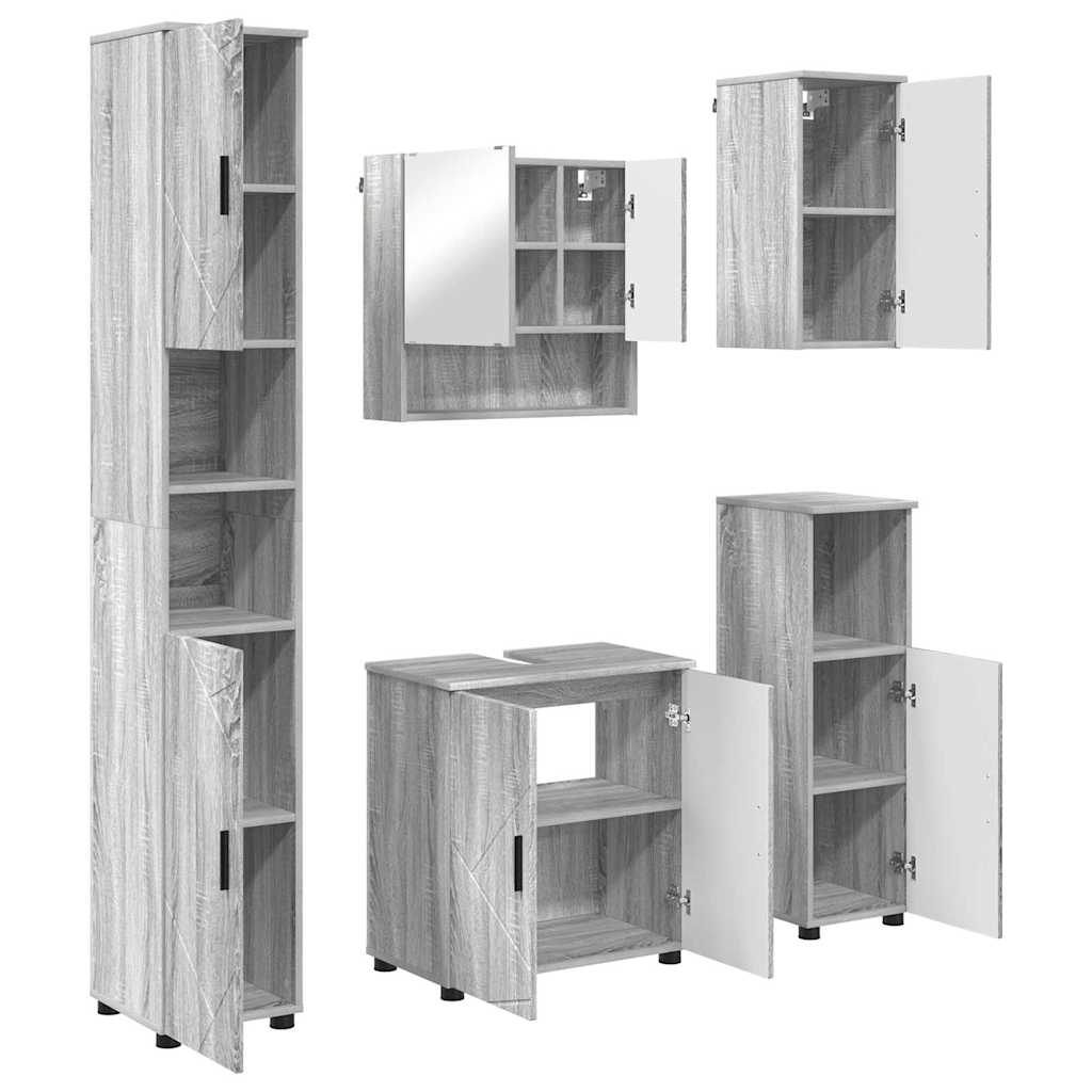 Badrumsmöbelset Väggmonterad 5 pcs Sonoma Grå 61 x 35 x 64 cm