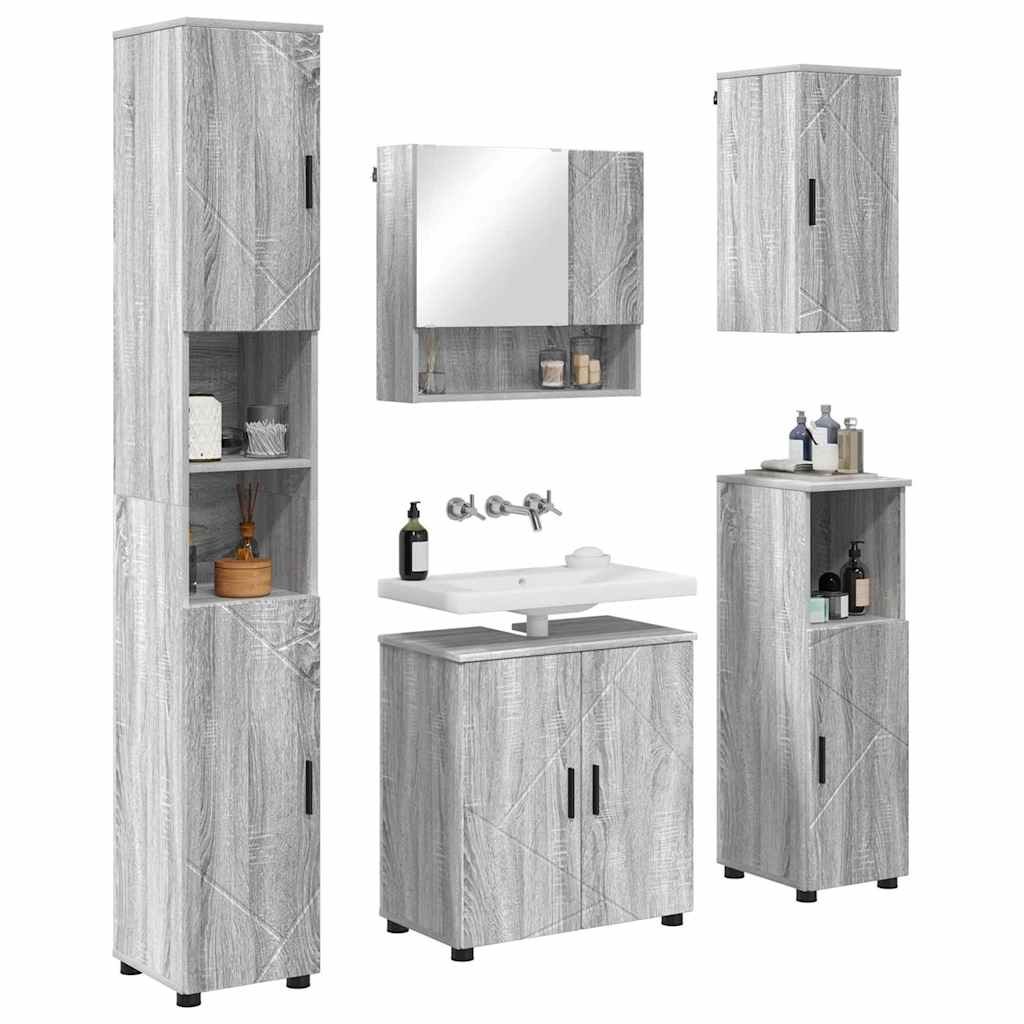 Badrumsmöbelset Väggmonterad 5 pcs Sonoma Grå 61 x 35 x 64 cm